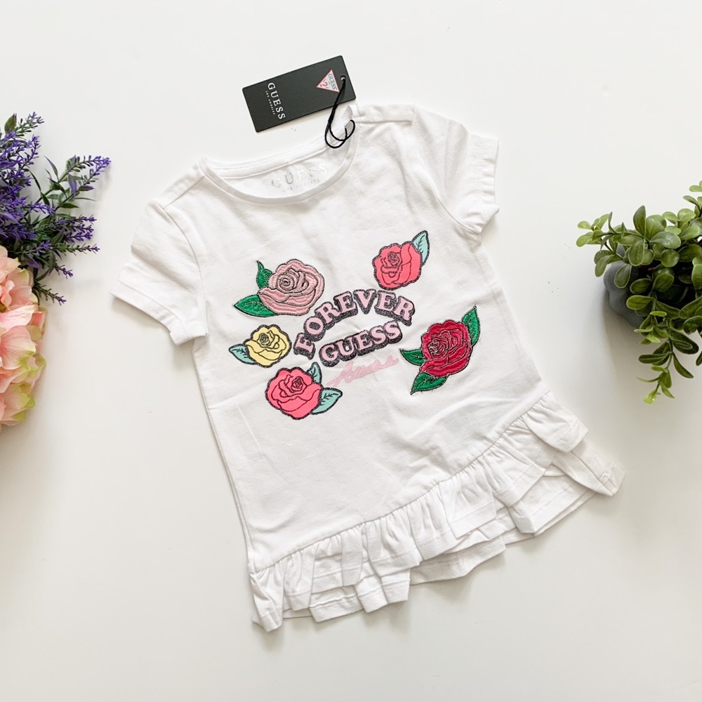 Guess Girls White Ruffled T-shirt